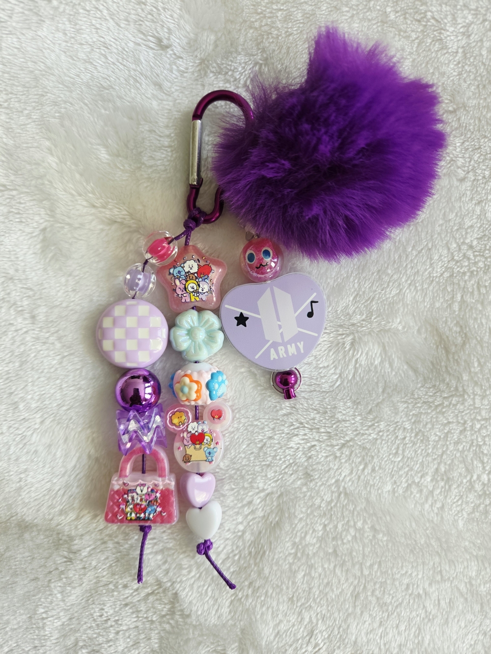 BT21 BTS Purple Plush Pom-Pom Keychain Bag Charm